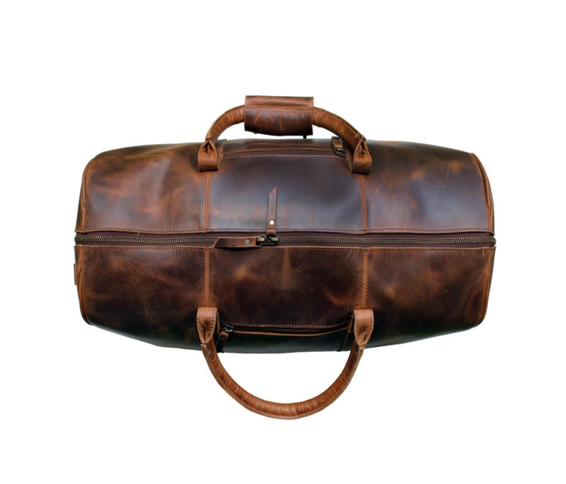 Jaald 50 cm Real Buffalo Leather Leather Weekender Luggage Travel Bag Travel Luggage Sports Bag Weekend Trip Hand Luggage Duffel Gym Bag Waterproof Carry On Bag Gift, Brown, L, Brown, L - Image 4